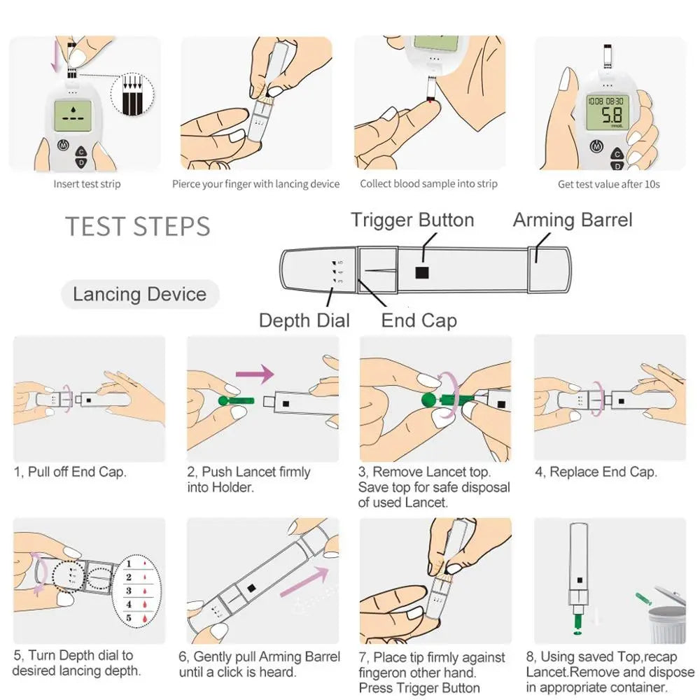 Accu Blood Glucose Meter 50/100pcs Test Strips Lancets Glucometer Kit for Diabetic Blood Sugar Monitor Medical Diabetes Tester