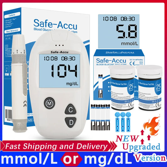 Accu جهاز قياس السكر بالدم 50/100 قطعة شرائط الاختبار Lancets غلوكمتر عدة لمرضى السكري مراقبة نسبة السكر في الدم اختبار مرض السكري الطبي 